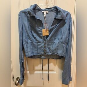 NWT Blu Pepper Denim Blue Collared Crop Top